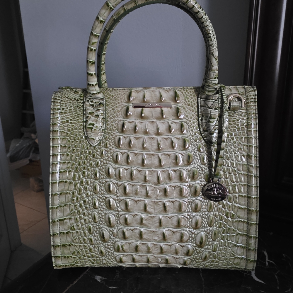 Brahmin Green Crocodile Embossed Satchel
